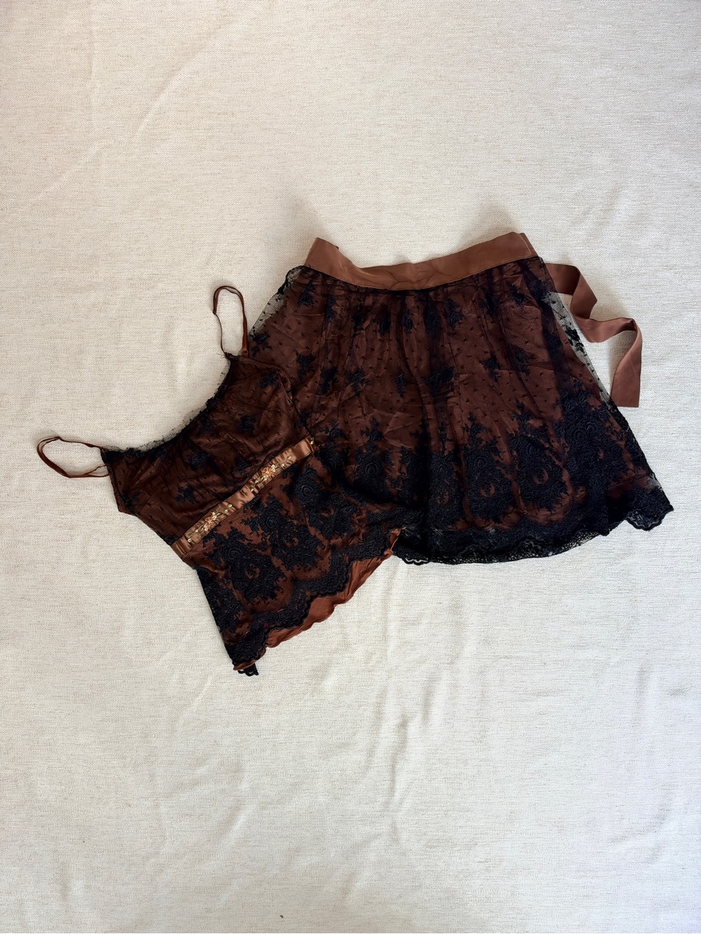 Deadstock Hale Bob Brown and Black Lace Midi Dress Set